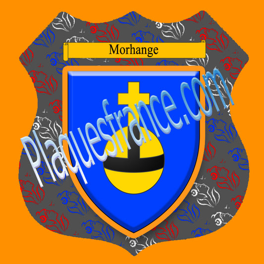 Plaque métal décorative format écusson Ø 30cm fond marianne blason Morhange, Moselle 57