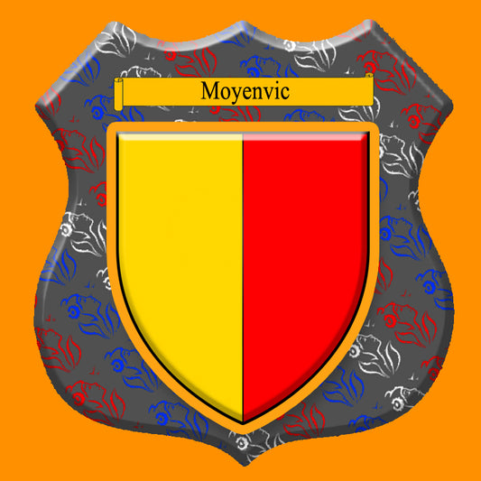 Plaque métal décorative format écusson Ø 30cm fond marianne blason Moyenvic, Moselle 57