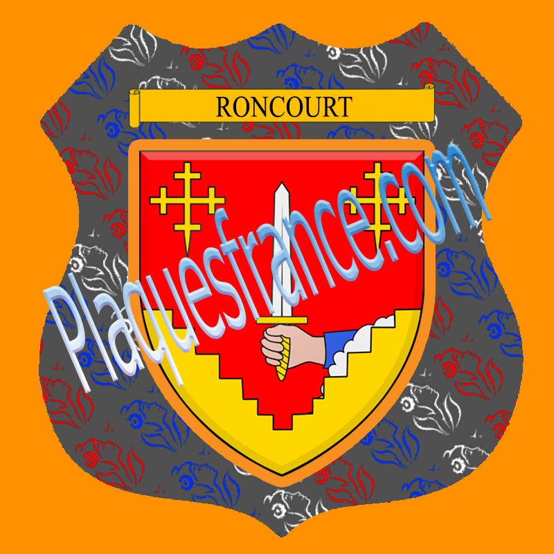 Plaque métal décorative format écusson Ø 30cm fond marianne Roncourt, Moselle 57
