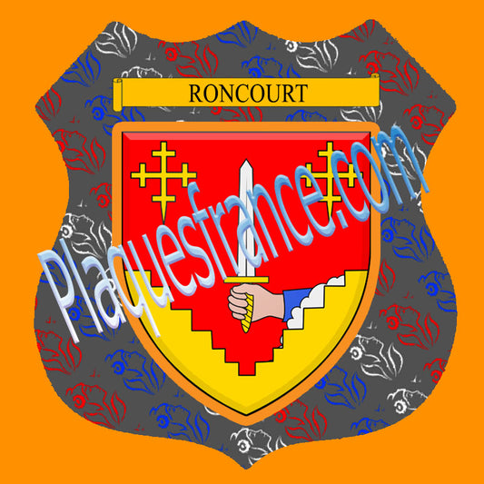 Plaque métal décorative format écusson Ø 30cm fond marianne Roncourt, Moselle 57