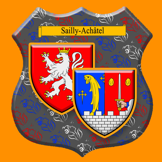 Plaque métal décorative format écusson Ø 30cm fond marianne blason Sailly-Achâtel, Moselle 57