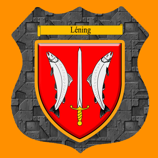 Plaque métal décorative format écusson Ø 30cm fond plaques métal blason Léning, Moselle 57