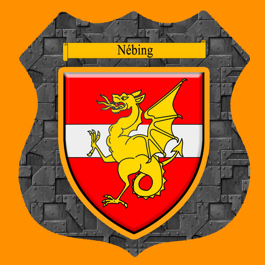Plaque métal décorative format écusson Ø 30cm fond métal blason Nébing, Moselle 57
