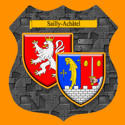 Plaque métal décorative format écusson Ø 30cm fond plaques métal blason Sailly-Achâtel, Moselle 57