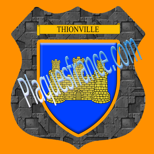 Plaque métal décorative format écusson Ø 30cm fond métal Thionville, Moselle 57