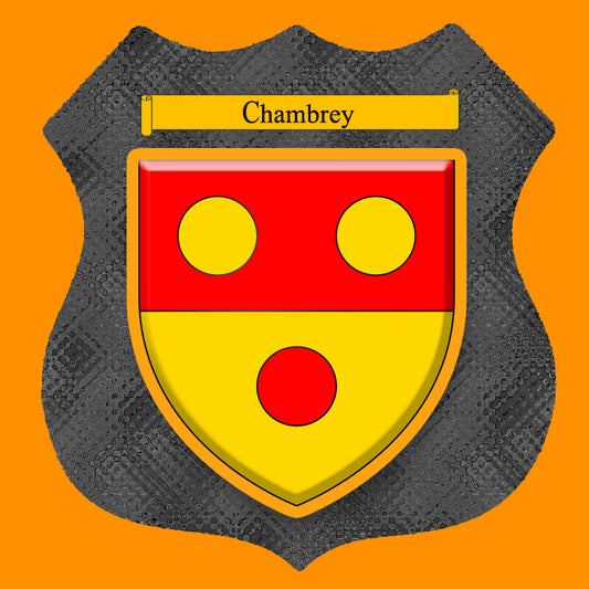 Plaque métal décorative format écusson Ø 30cm fond métal+verre blason Chambrey, Moselle 57