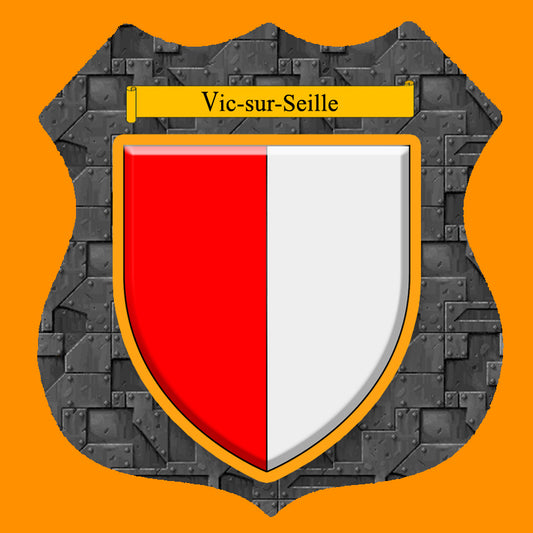 Plaque métal décorative format écusson Ø 30cm fond plaques métal blason Vic-sur-Seille, Moselle 57