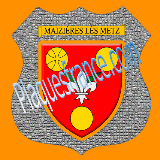 Plaque métal décorative format écusson Ø 30cm fond mozaique blason Maizières-lès-Metz, Moselle 57