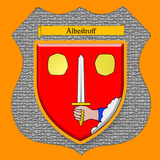 Plaque métal décorative format écusson Ø 30cm fond mozaique blason Albestroff, Moselle 57