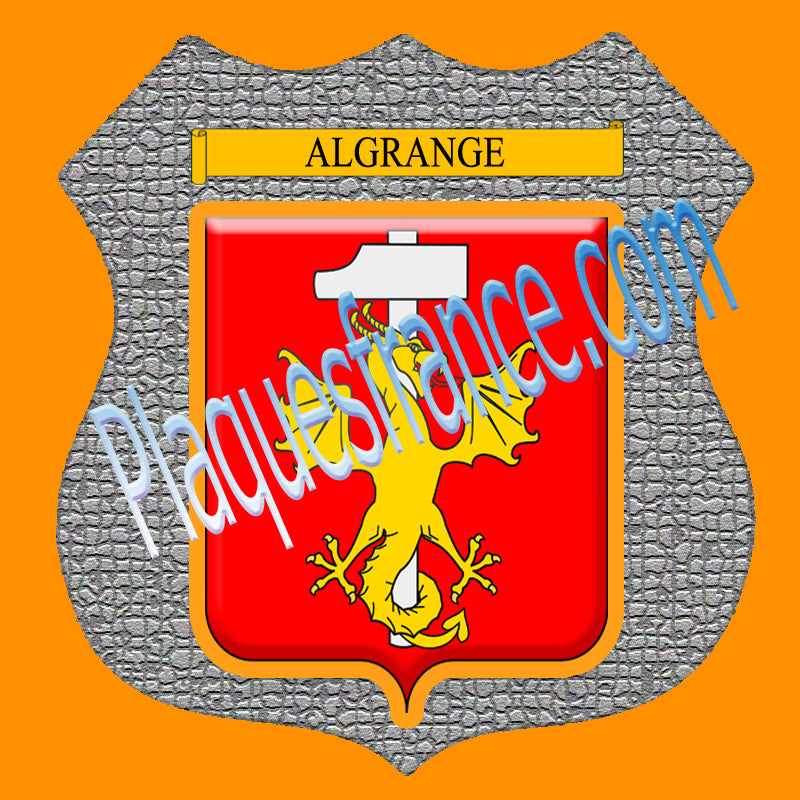 Plaque métal décorative format écusson, blason Algrange, Moselle 57,  fond mozaique