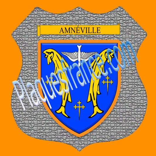 Plaque métal décorative format écusson Ø 30cm fond mozaique Amnéville, Moselle 57