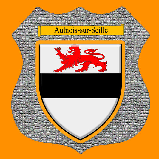 Plaque métal décorative format écusson Ø 30cm fond mozaique blason Aulnois-sur-Seille, Moselle 57