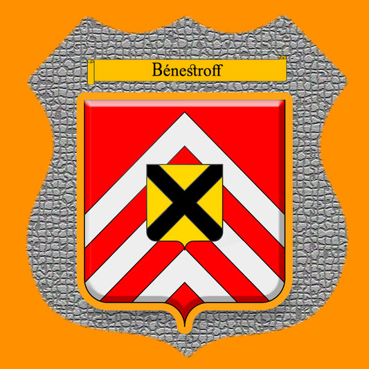 Plaque métal décorative format écusson Ø 30cm fond  mozaique blason Bénestroff, Moselle 57