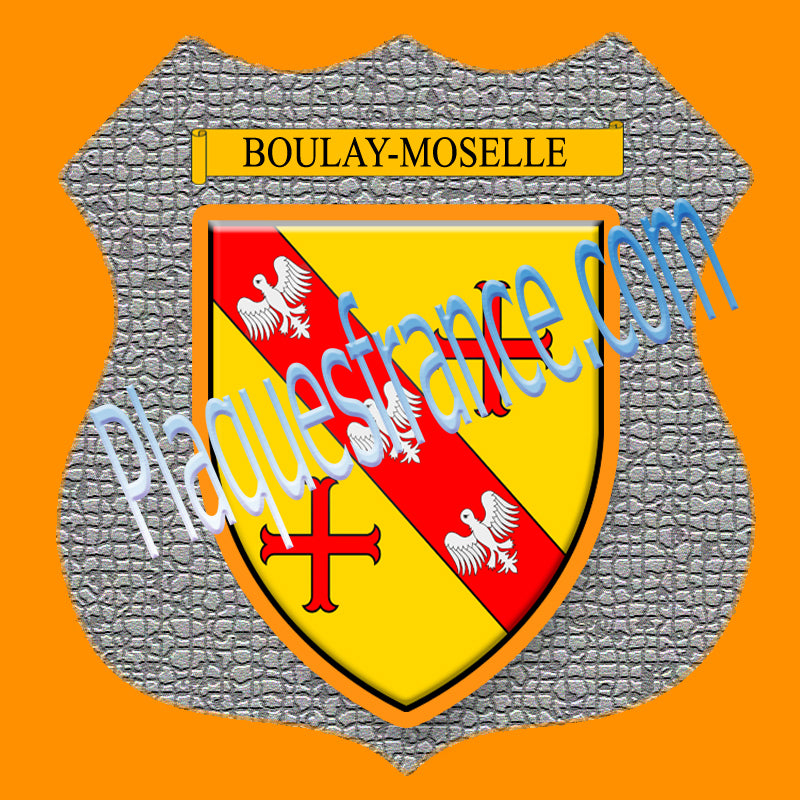 Plaque métal décorative format écusson Ø 30cm fond mozaique blason Boulay-Moselle 57
