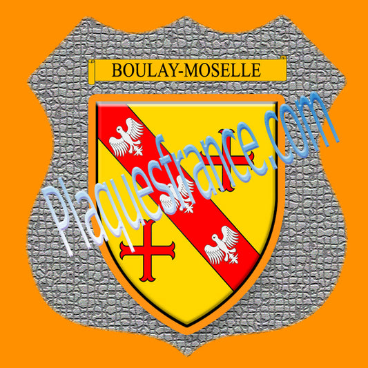 Plaque métal décorative format écusson Ø 30cm fond mozaique blason Boulay-Moselle 57