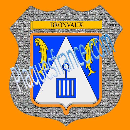 Plaque métal décorative format écusson Ø 30cm fond mozaique Bronvaux, Moselle 57