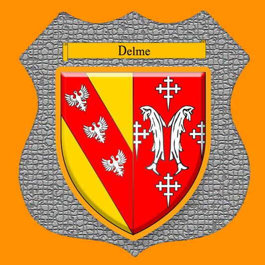 Plaque métal décorative format écusson Ø 30cm fond mozaique blason Delme, Moselle 57