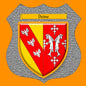 Plaque métal décorative format écusson Ø 30cm fond mozaique blason Delme, Moselle 57