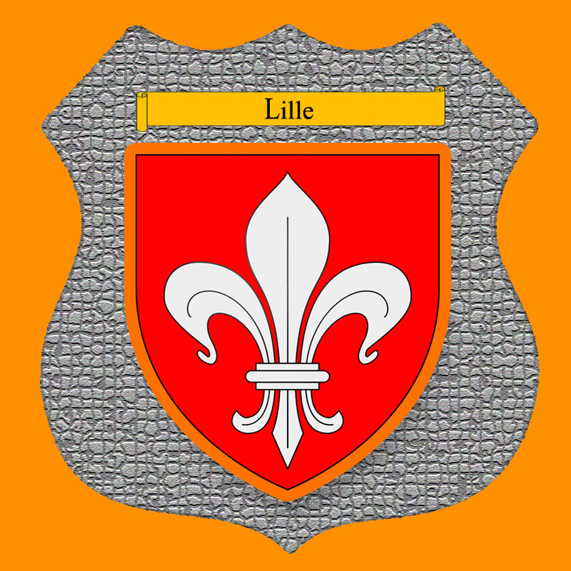 Plaque métal décorative format écusson Ø 30cm fond mozaique blason Lille, Nord 59