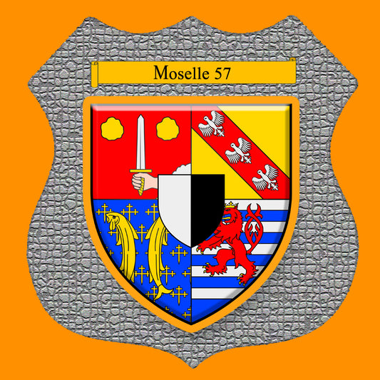 Plaque métal décorative format écusson Ø 30cm fond mozaique blason , Moselle 57