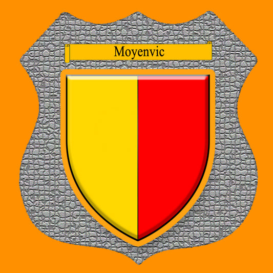 Plaque métal décorative format écusson Ø 30cm fond mozaique blason Moyenvic, Moselle 57