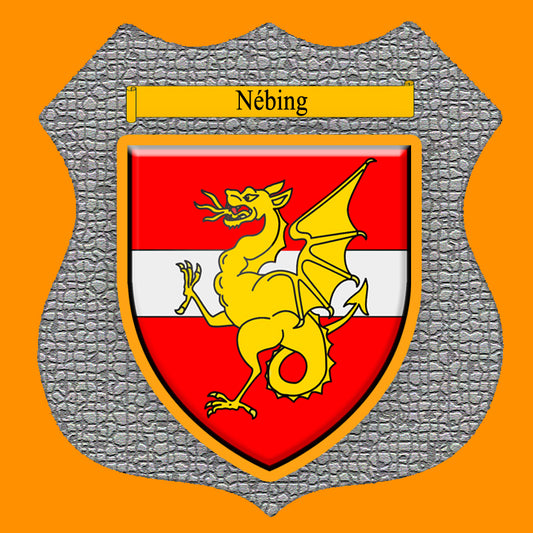 Plaque métal décorative format écusson Ø 30cm fond mozaique blason Nébing, Moselle 57