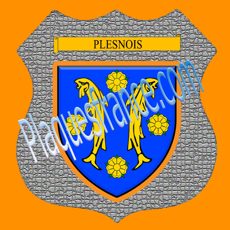 Plaque métal décorative format écusson Ø 30cm fond mozaique Plesnois, Moselle 57