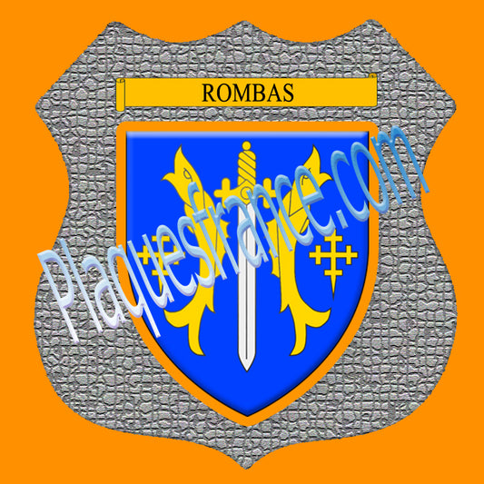 Plaque métal décorative format écusson Ø 30cm fond mozaique blason Rombas, Moselle 57