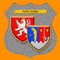 Plaque métal décorative format écusson Ø 30cm fond mozaique blason Sailly-Achâtel, Moselle 57