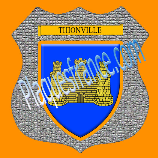 Plaque métal décorative format écusson Ø 30cm fond mozaique Thionville, Moselle 57