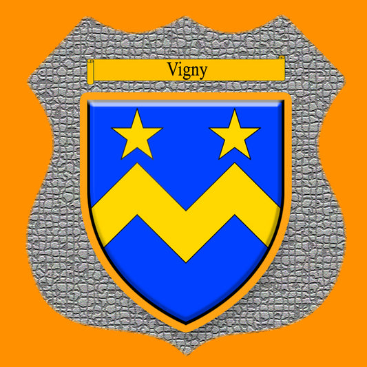 Plaque métal décorative format écusson Ø 30cm fond mozaique blason Vigny, Moselle 57