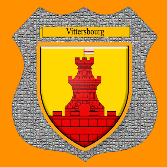 Plaque métal décorative format écusson Ø 30cm fond mozaique blason Vittersbourg, Moselle 57