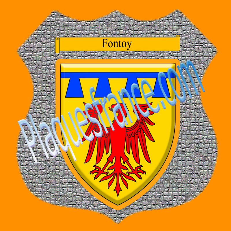 Plaque métal décorative format écusson Ø 30cm fond mozaique blason Fontoy, Moselle 57