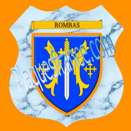 Plaque métal décorative format écusson Ø 30cm fond marbre blason Rombas, Moselle 57