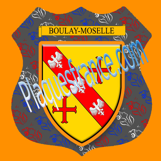 Plaque métal décorative format écusson Ø 30cm fond marianne blason Boulay-Moselle 57