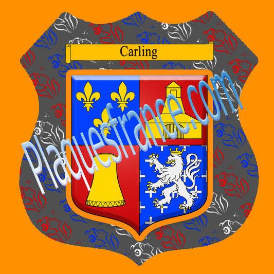 Plaque métal décorative format écusson Ø 30cm fond marianne blason Carling, Moselle 57