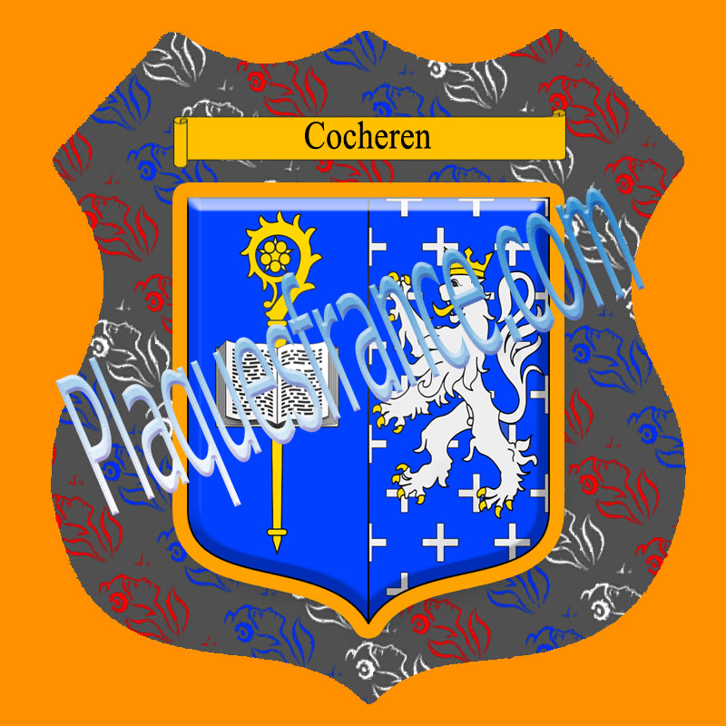 Plaque métal décorative format écusson Ø 30cm fond marianne blason Cocheren, Moselle 57