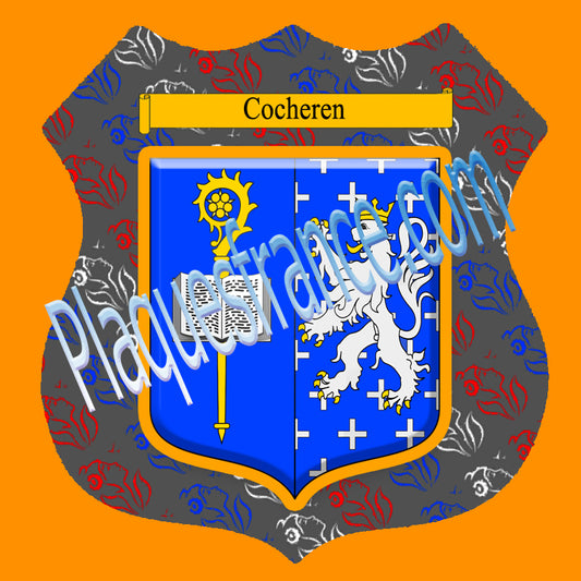 Plaque métal décorative format écusson Ø 30cm fond marianne blason Cocheren, Moselle 57