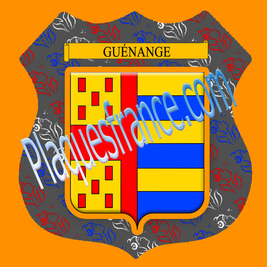 Plaque métal décorative format écusson Ø 30cm fond marianne blason Guénange, Moselle 57