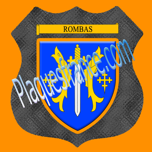 Plaque métal décorative format écusson Ø 30cm fond métal+verre blason Rombas, Moselle 57