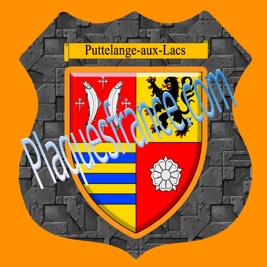 Plaque métal décorative format écusson Ø 30cm fond plaques métal blason Puttelange-aux-Lacs, Moselle 57
