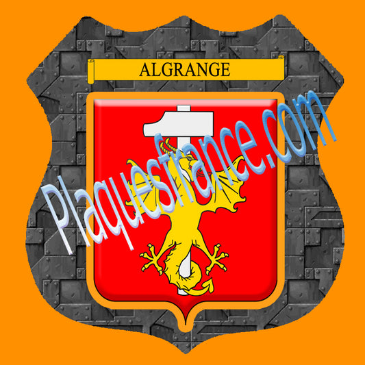 Plaque métal décorative format écusson, blason Algrange, Moselle 57, fond plaques métal