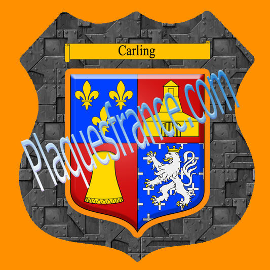 Plaque métal décorative format écusson Ø 30cm fond plaques métal blason Carling, Moselle 57
