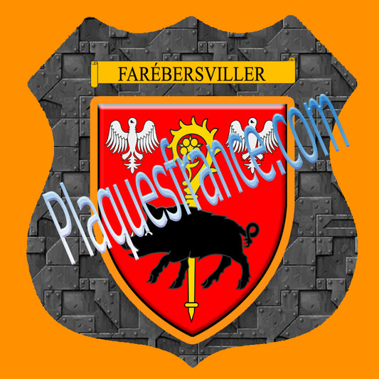 Plaque métal décorative format écusson Ø 30cm fond plaques métal blason Farébersviller 57