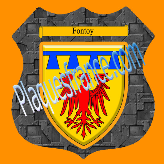 Plaque métal décorative format écusson Ø 30cm fond plaques métal blason Fontoy, Moselle 57