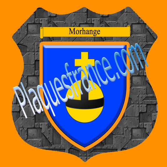 Plaque métal décorative format écusson Ø 30cm fond plaques métal blason Morhange, Moselle 57