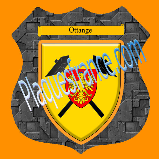 Plaque métal décorative format écusson Ø 30cm fond plaques métal blason Ottange, Moselle 57