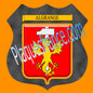 Plaque métal décorative format écusson, blason Algrange, Moselle 57, fond métal+verre