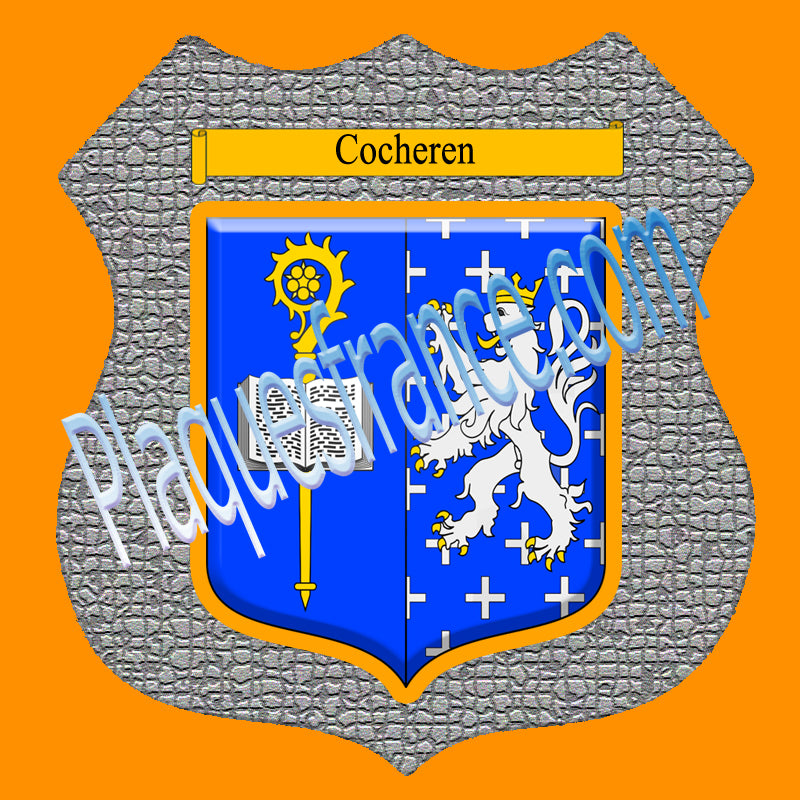 Plaque métal décorative format écusson Ø 30cm fond mozaique blason Cocheren, Moselle 57