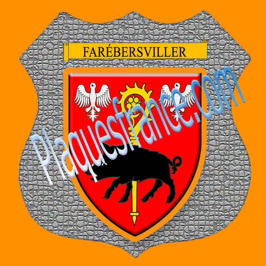 Plaque métal décorative format écusson Ø 30cm fond mozaique blason Farébersviller 57